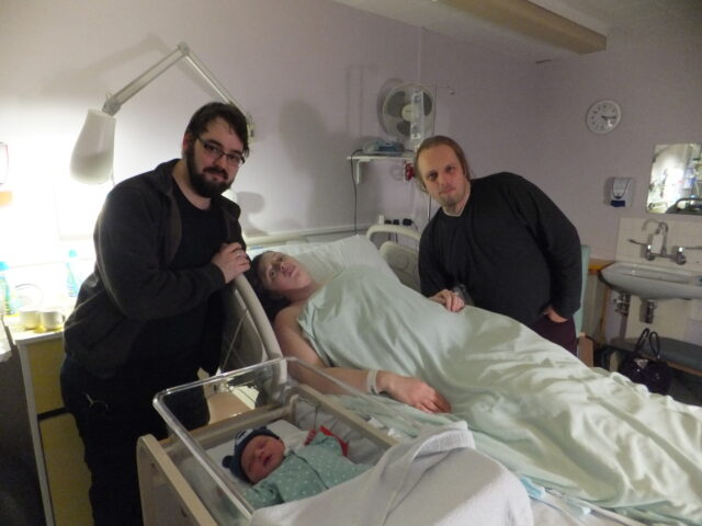 Dan, Ruth, JTA and 'Tiny' in the delivery suite of the hospital.