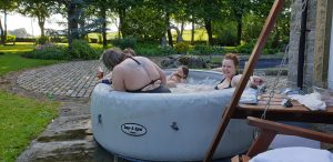 Annabel and the adults in the hot tub.