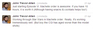 JTA tweets about Star Wars: Machete Order