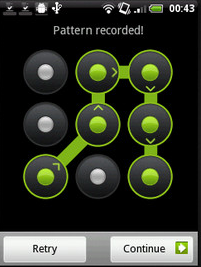 Pattern lock configuration on an Android mobile phone.