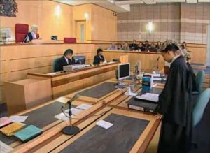 A courtroom scene, from the video Your Role As A Juror