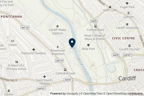 Map showing the area around: Dan Q couldn’t find GC1RGNM Cardiff,s “bouncy” bridge
