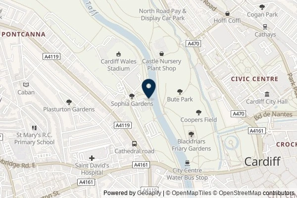 Map showing the area around: Dan Q couldn’t find GC1RGNM Cardiff,s “bouncy” bridge