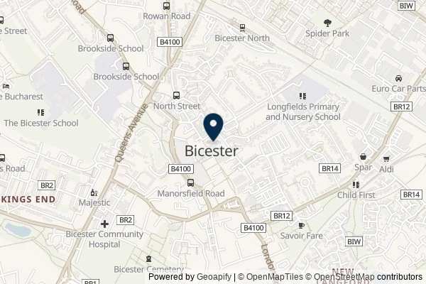 Map showing the area around: Dan Q couldn’t find GC73RKM Church Micro 9015…Bicester – Methodist GOOD’N