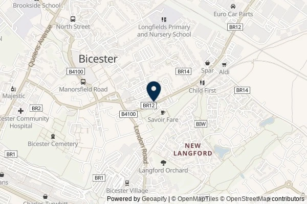 Map showing the area around: Review of Bicester Children and Family Services