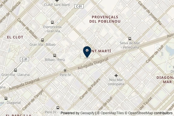 Map showing the area around: Dan Q found GC1BA7C Parc central del Poblenou