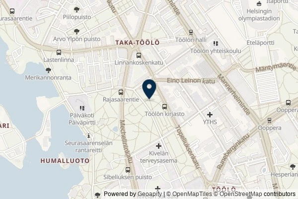 Map showing the area around: Dan Q found GC1JA6P Töölön kirjasto