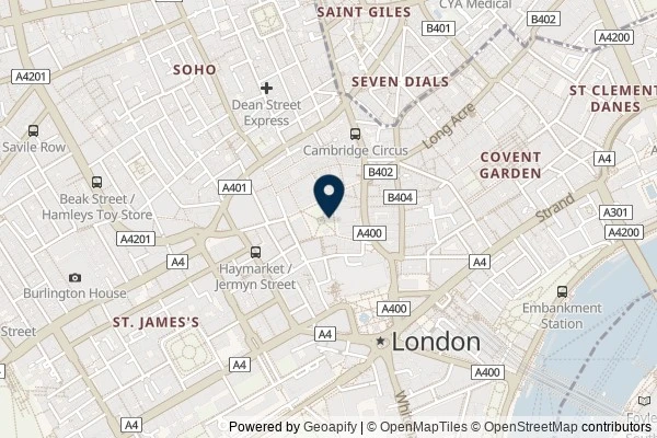 Map showing the area around: Dan Q found GC9P505 Paddington Bear & friends (Leicester Square)