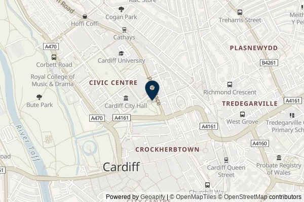 Map showing the area around: Dan Q found GL3G29YC Cardiff Rivers #4 Taff-Ely-Rhymney – City Hall