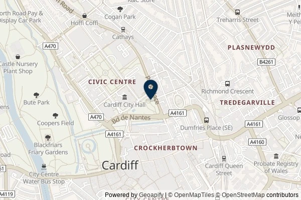 Map showing the area around: Dan Q found GL3G29YC Cardiff Rivers #4 Taff-Ely-Rhymney – City Hall