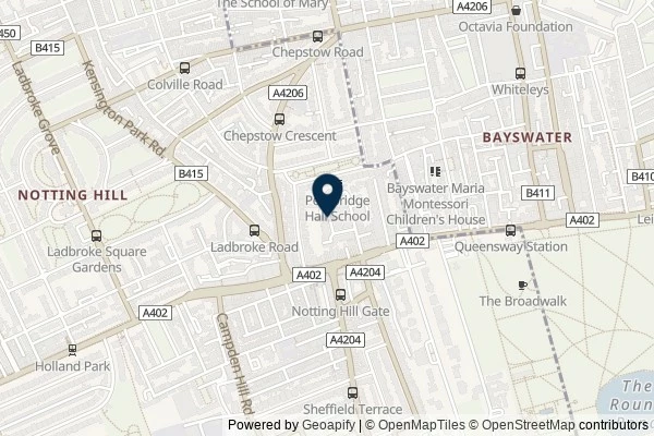 Map showing the area around: Dan Q found GLH6J1M9 Notting Hill Gate.