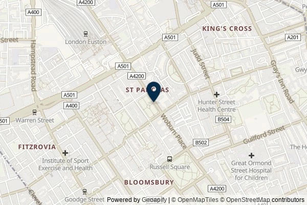 Map showing the area around: Dan Q found GLW69PRH Tavistock Square