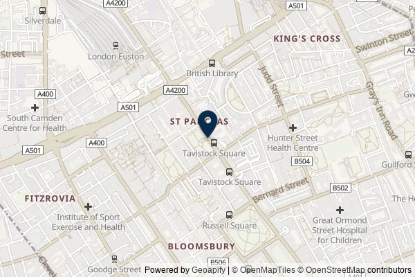 Map showing the area around: Dan Q found GLW69PRH Tavistock Square