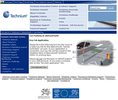 Spoof website for the car parking key fob scam