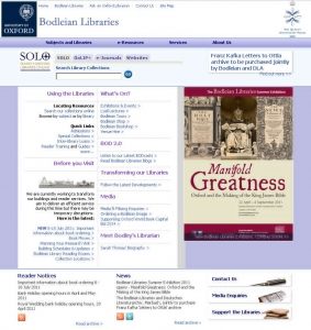 The Bodleian Libraries website as it appeared in 2011.