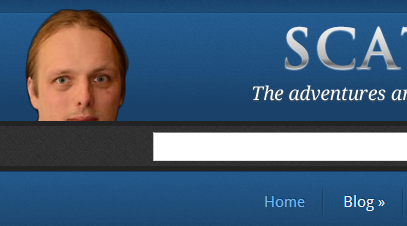 My head "pops up" in the top-left hand corner of the site, and hides when you hover your mouse cursor over it.
