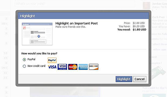 A screenshot of Facebook's new "Highlight" feature.