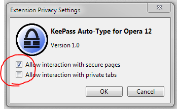 KeePass for Opera - Privacy Settings