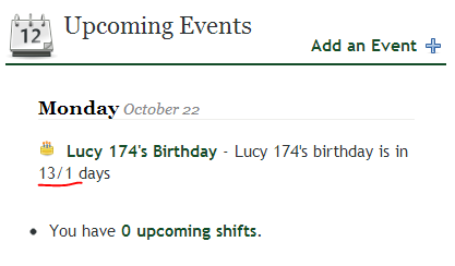 Lucy 173's birthday is in 13/1 days.