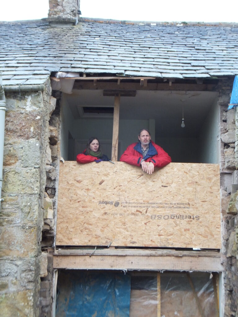 A few days before the miscarriage became apparent, Ruth and her dad survey the back garden of the house he's rebuilding.