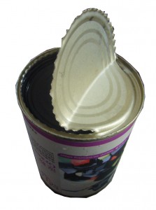 An opened food tin.