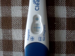Ruth's pregnancy test, showing "pregnant".