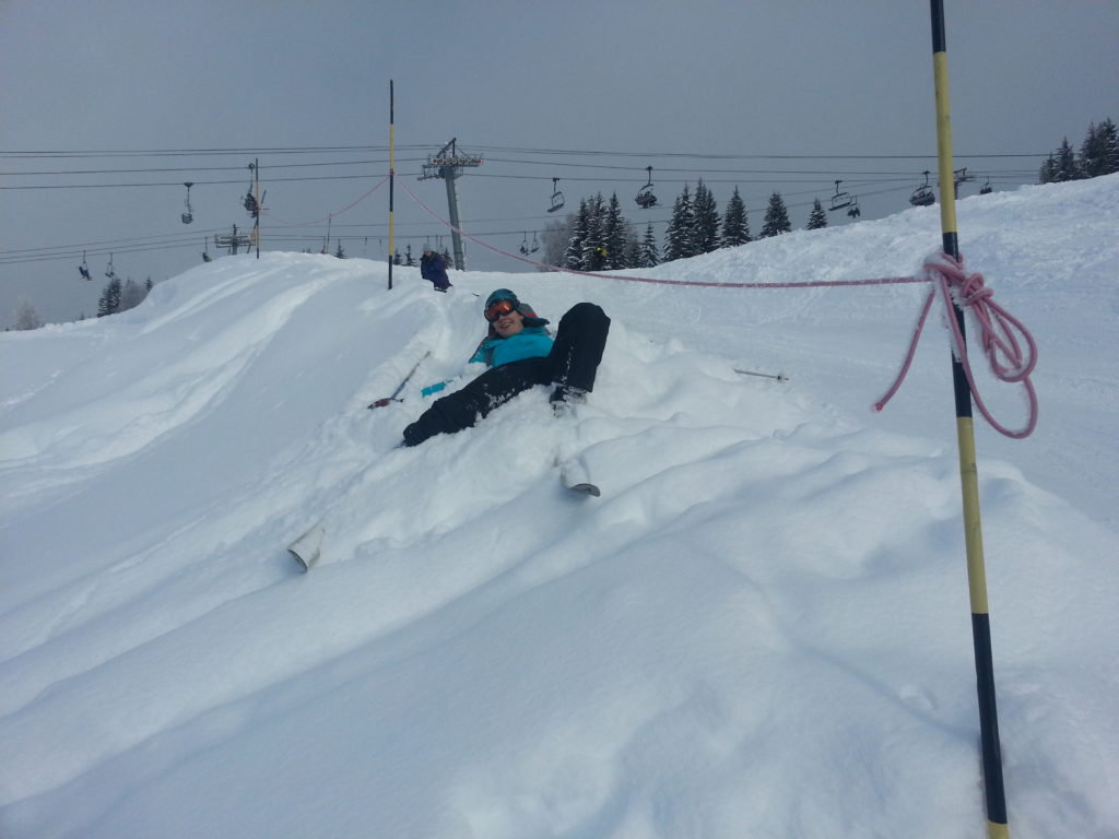 Harriet, tangled around herself and buried in a snowdrift.