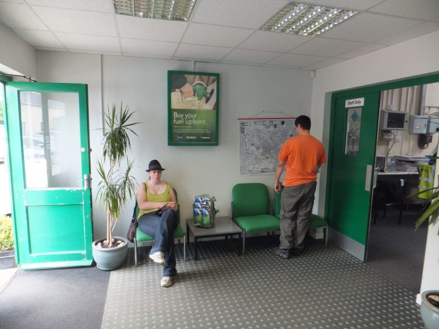 Ruth and Matt at the Europcar office.