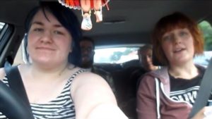 Becky and Sarah in the front of Becky's car, as seen in "IRL - Week 8". Sarah's boyfriend Richard, and my mother, can be seen in the back seats.