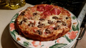 The completed pizza cake, ready to be sliced.