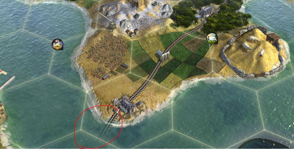 Civilization V train line running into the water...