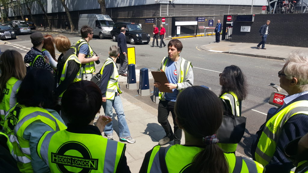 Our tour group gathers around the corner from Euston Station.