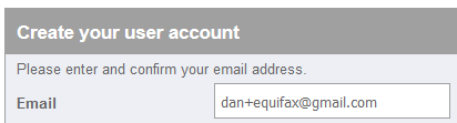 The email address dan+equifax@gmail.com being entered into a form.
