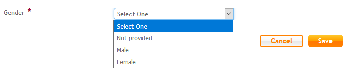 Gender field with options "Not provided", "Male", "Female".