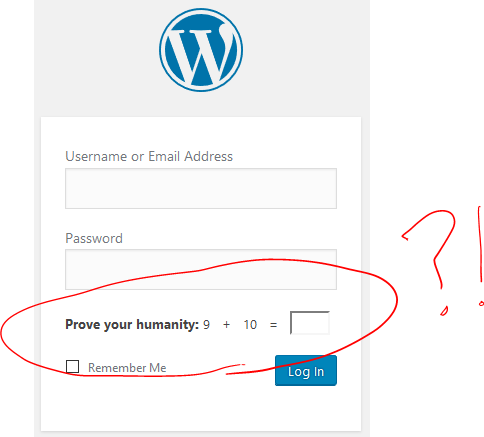 WordPress/Jetpack's CAPTCHA, asking for the solution to "9+10="
