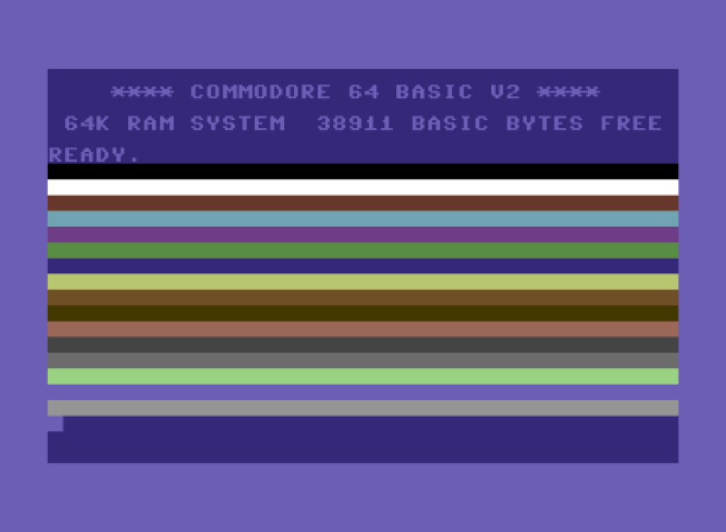 C64 showing coloured bars