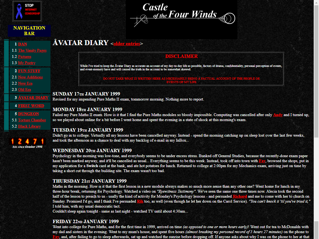 Castle of the Four Winds, launched in 1998, with a then-fashionable black background.