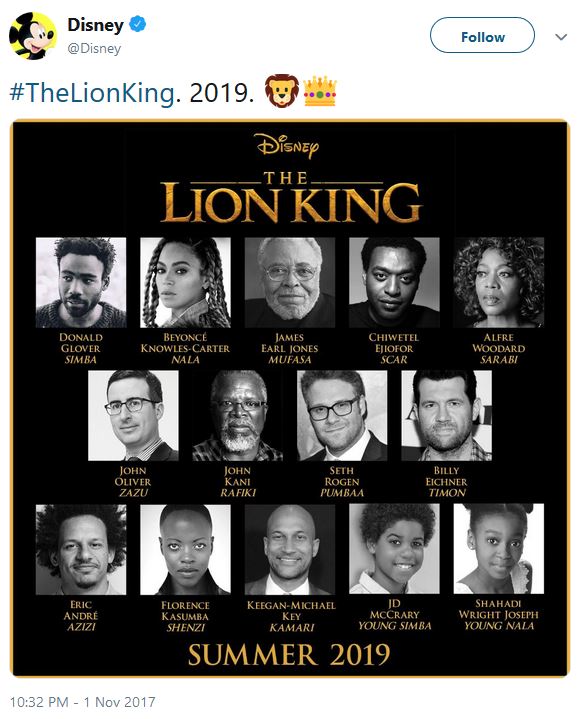 Disney's tweet: "#TheLionKing. 2019. ??"