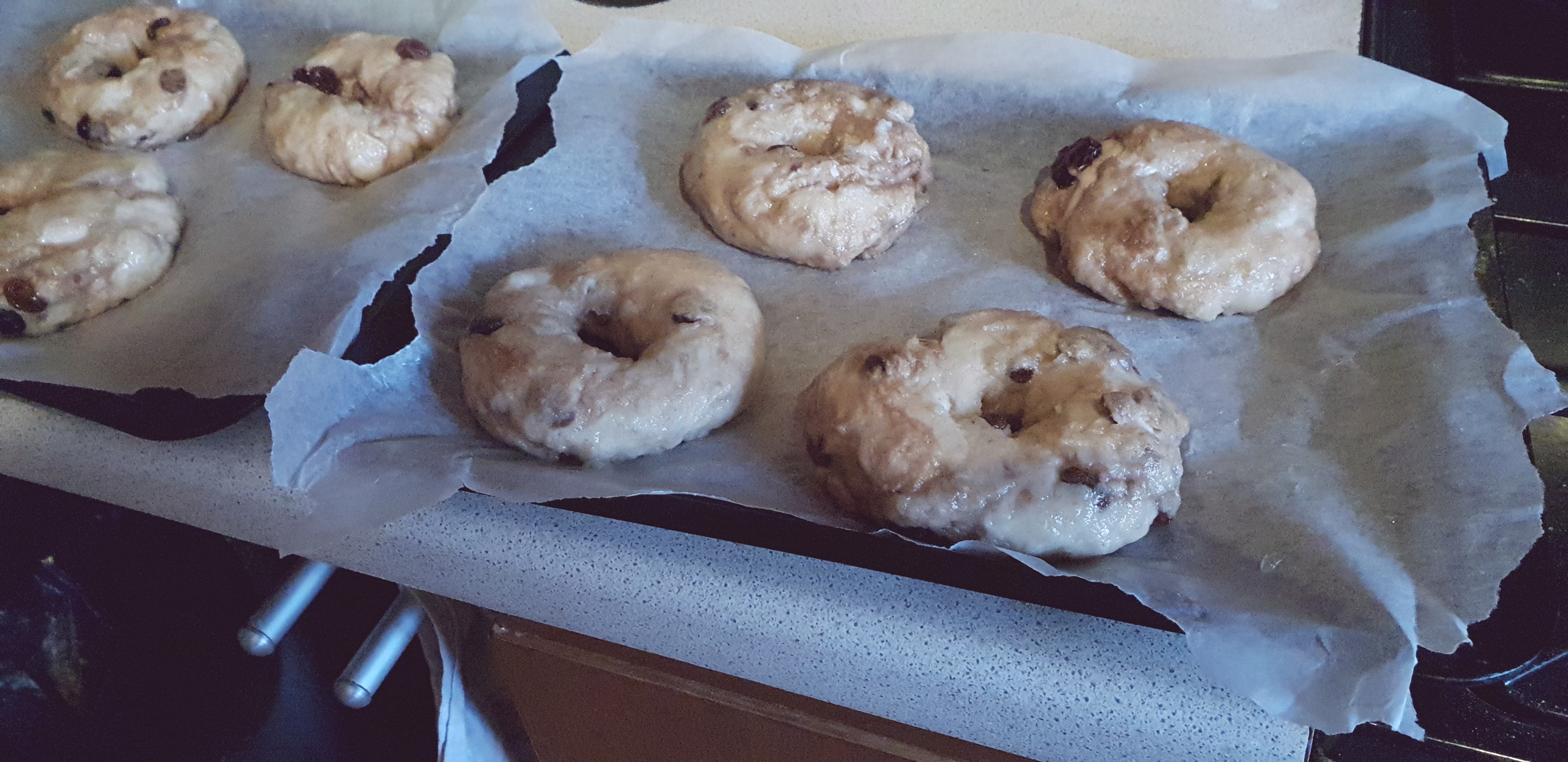Bagels ready to go into the oven.