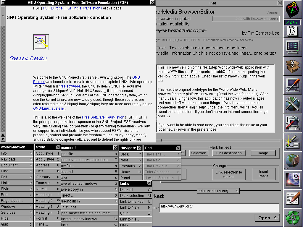 WorldWideWeb screenshot by Sir Tim Berners-Lee