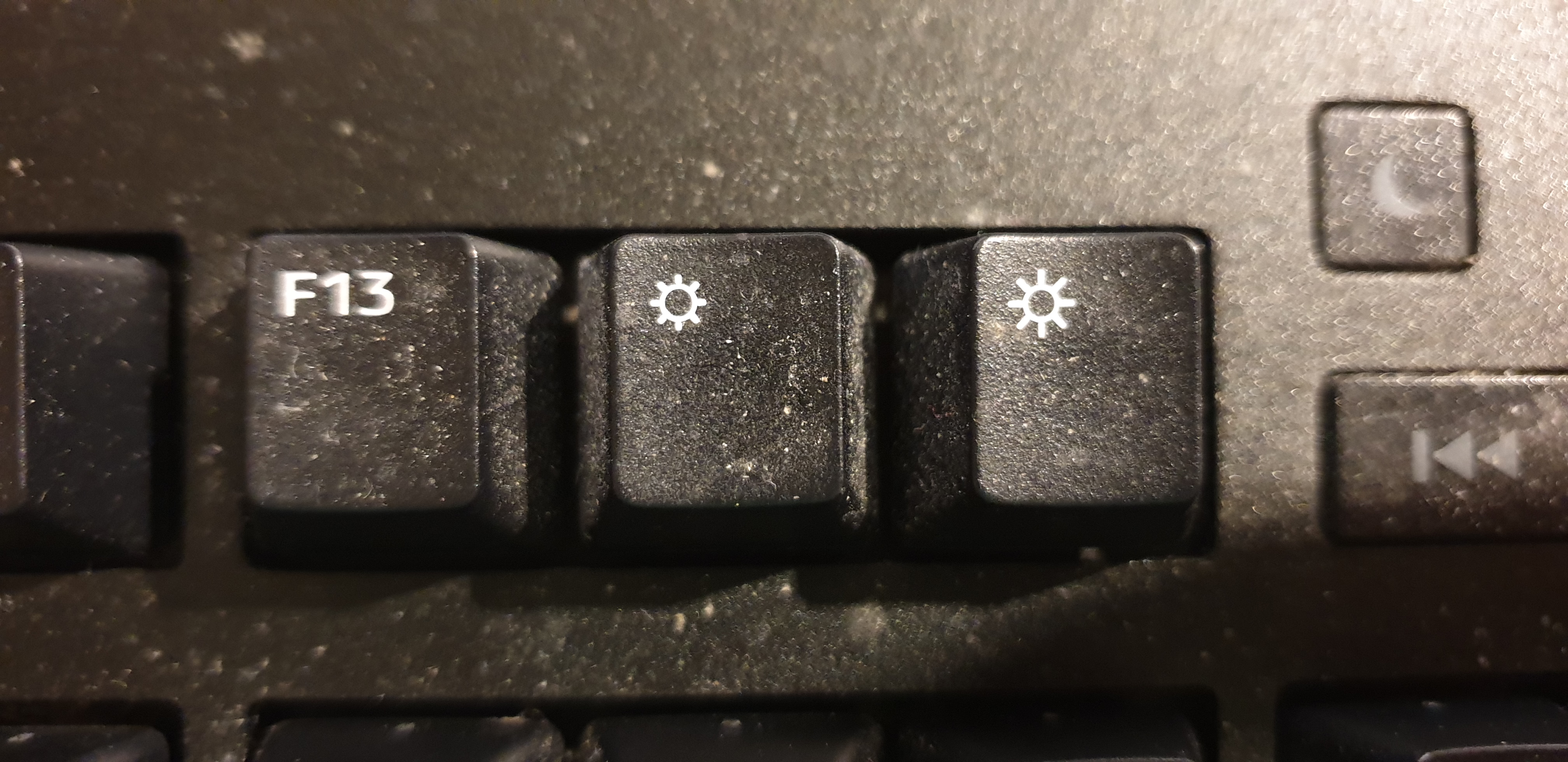 F13, Lower Brightness, and Raise Brightness keys on Dan's keyboard