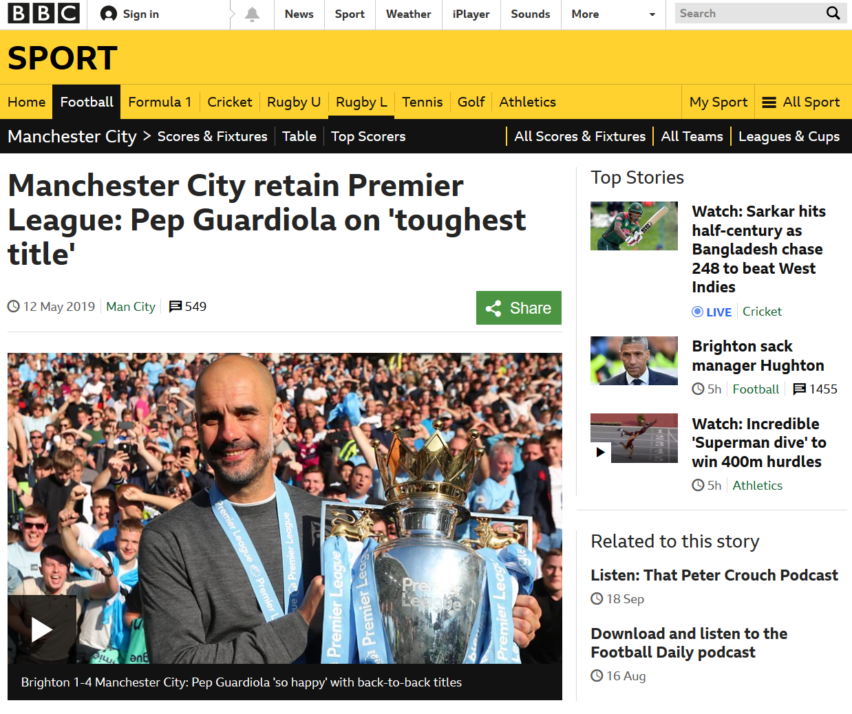 Sports on the BBC News site