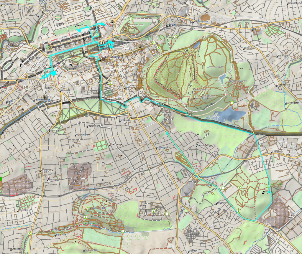 Map showing journeys around Edinburgh.