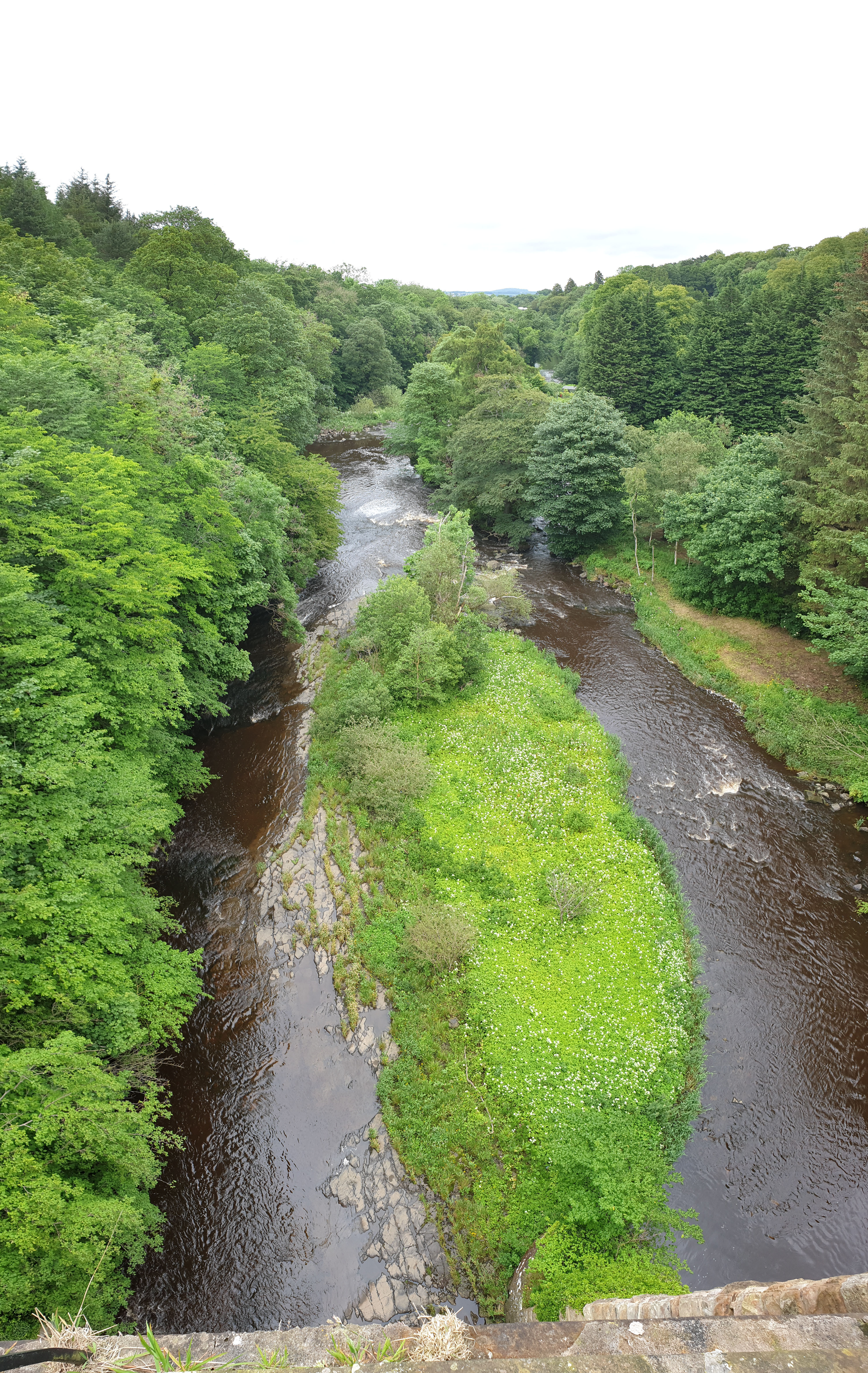 River Almond viewed from the Union Canal aqueduct that spans it (edited: removed aeroplane)