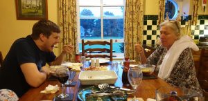 Graham and Doreen compete at trifle-eating.