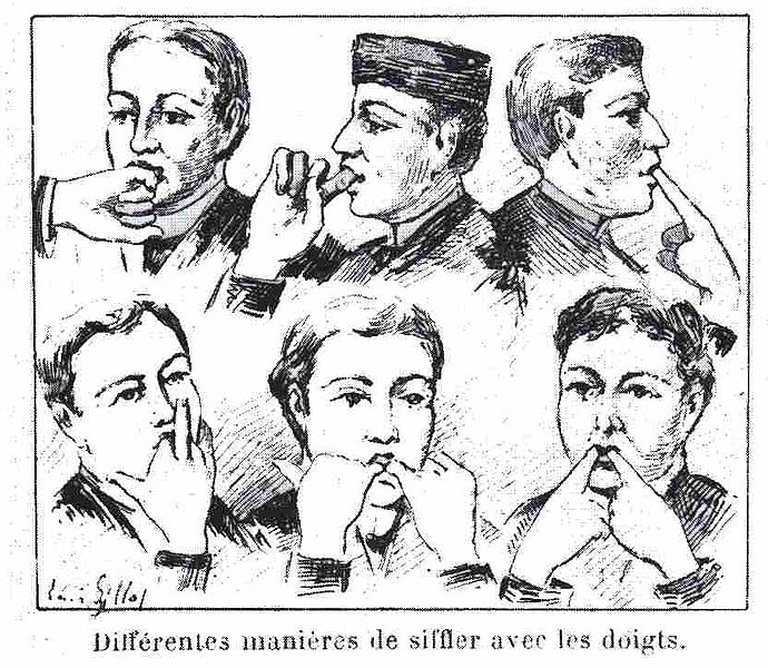 Aus Artikel von H. Coupin (Different ways of whistling with the fingers), Le Monde 1983
