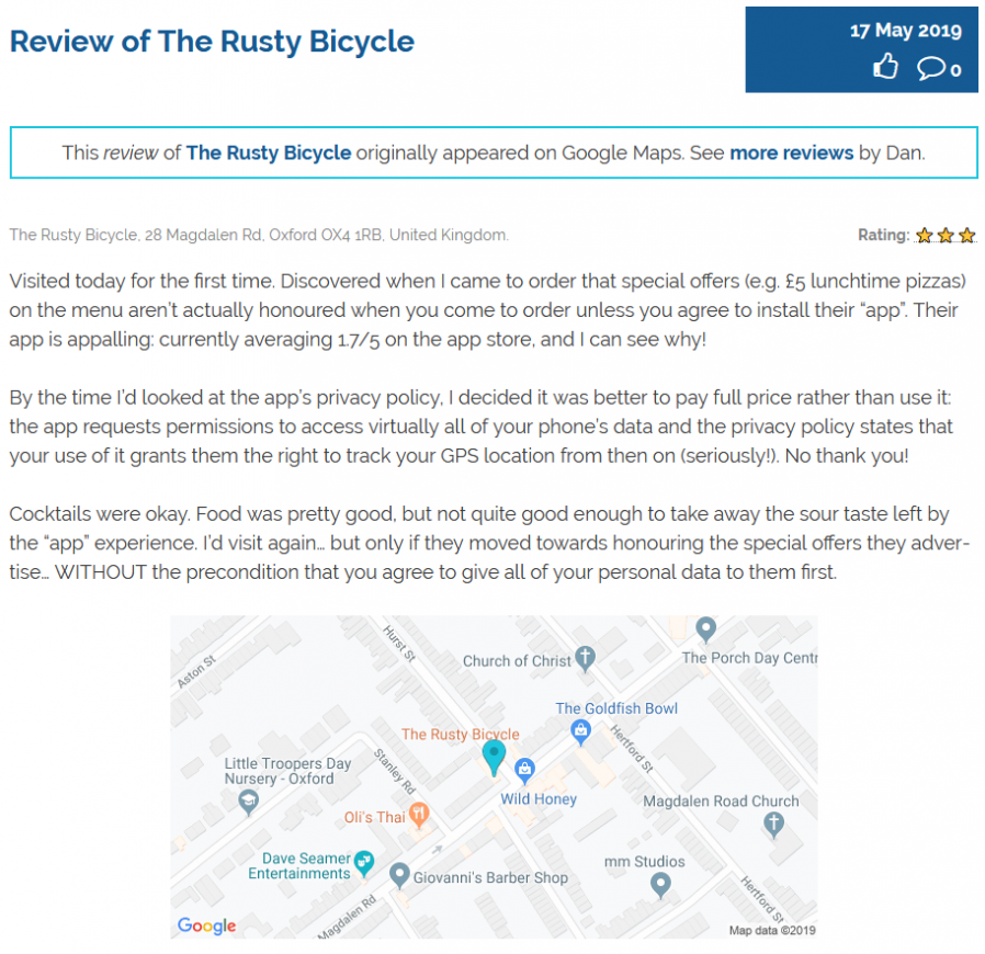 My review of The Rusty Bicycle as it now appears on this site.