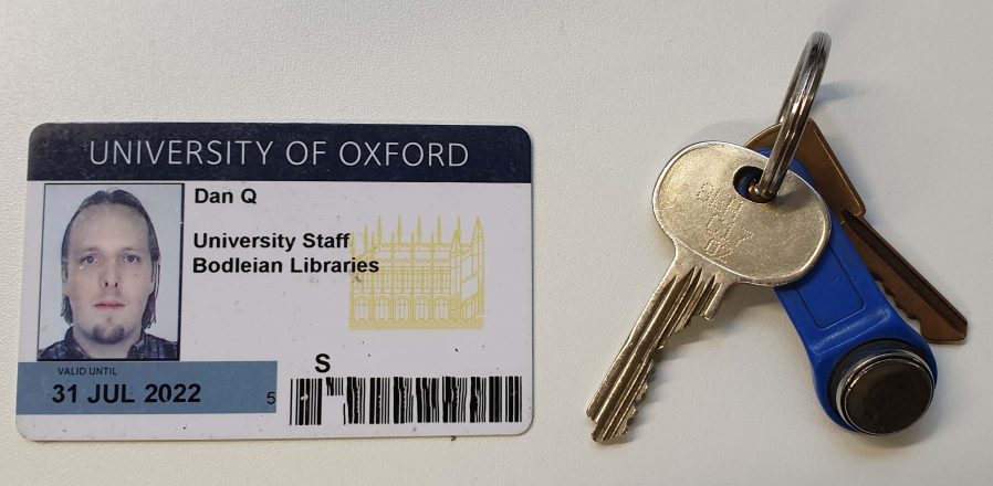 Bodleian staff badge and keyring