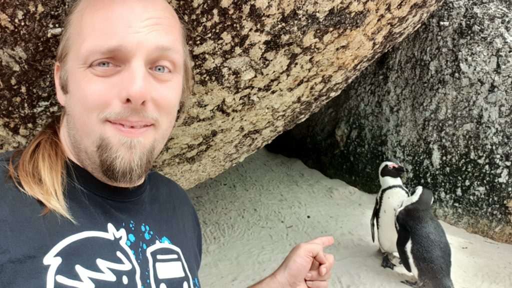 Dan with a pair of African penguins