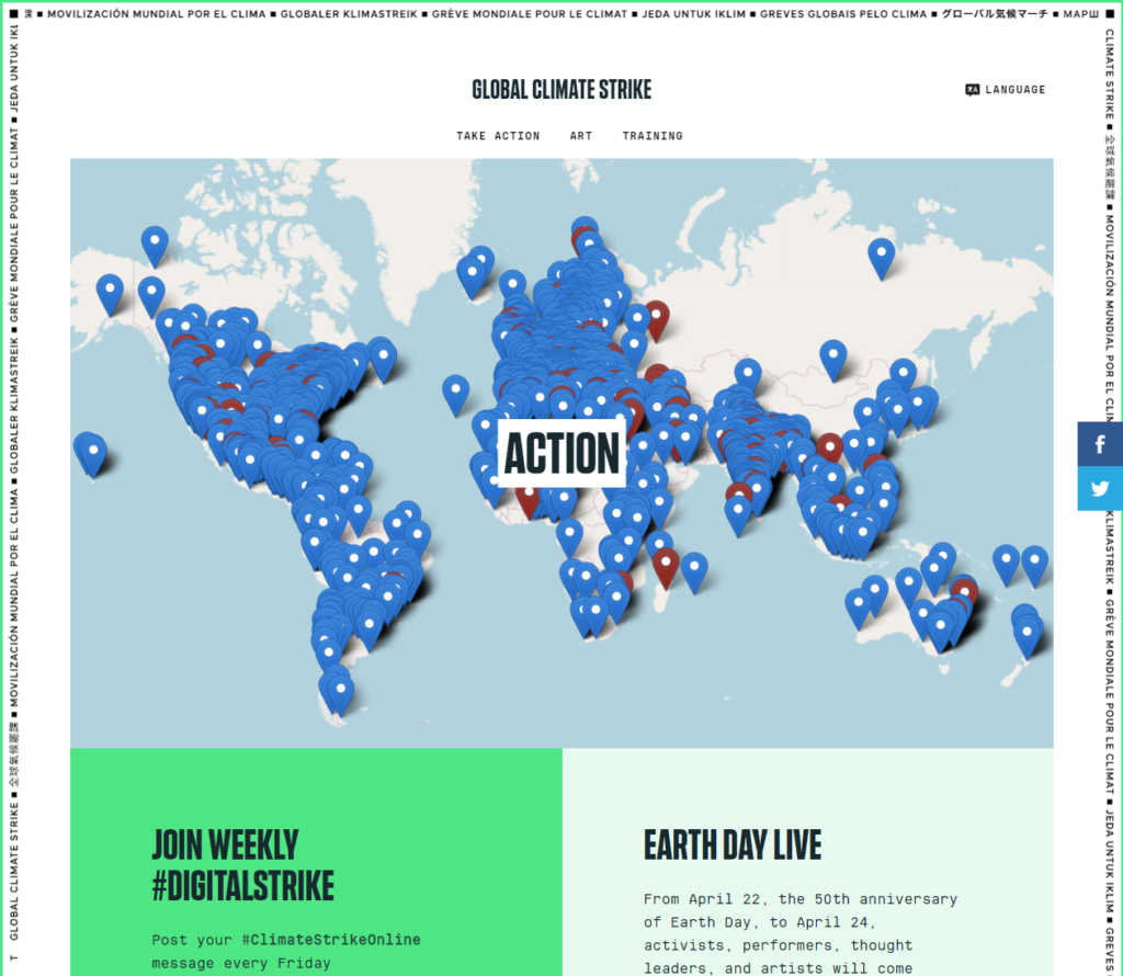Global Climate Strike's "Take Action" webpage